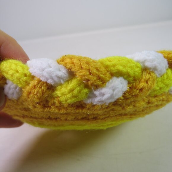Hand Knit Woven Shallow Bowl "Candy Corn Colors" 7" wide 1 1/2" tall - Picture 7 of 8